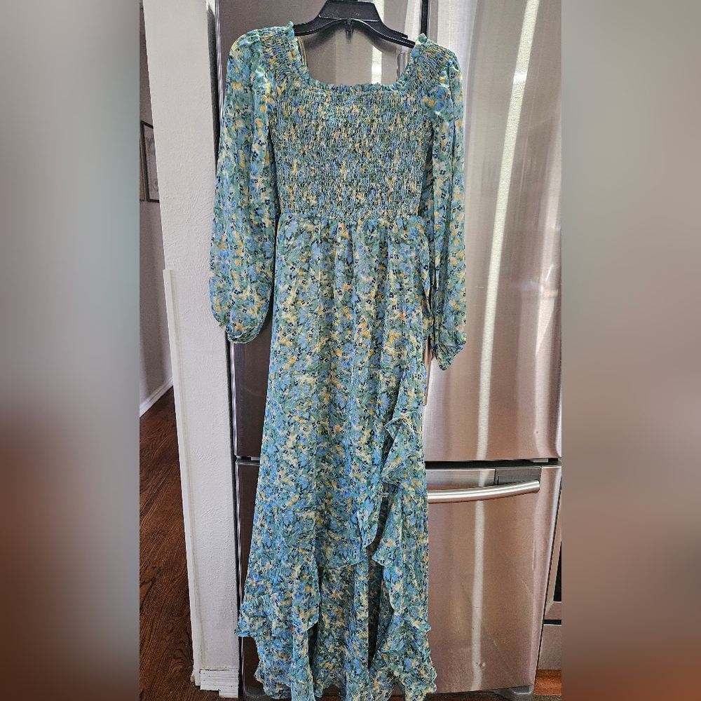 Astr Blue and Yellow Floral Maxi Dress